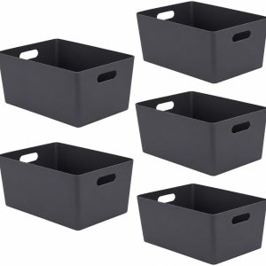 Niftii Storage Baskets 5-Pack – 3.9L Stackable Plastic Organiser Boxes with Handles