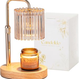 Candeldo Gold Candle Warmer Lamp with Timer & Dimmer – Height Adjustable, 2 Bulbs